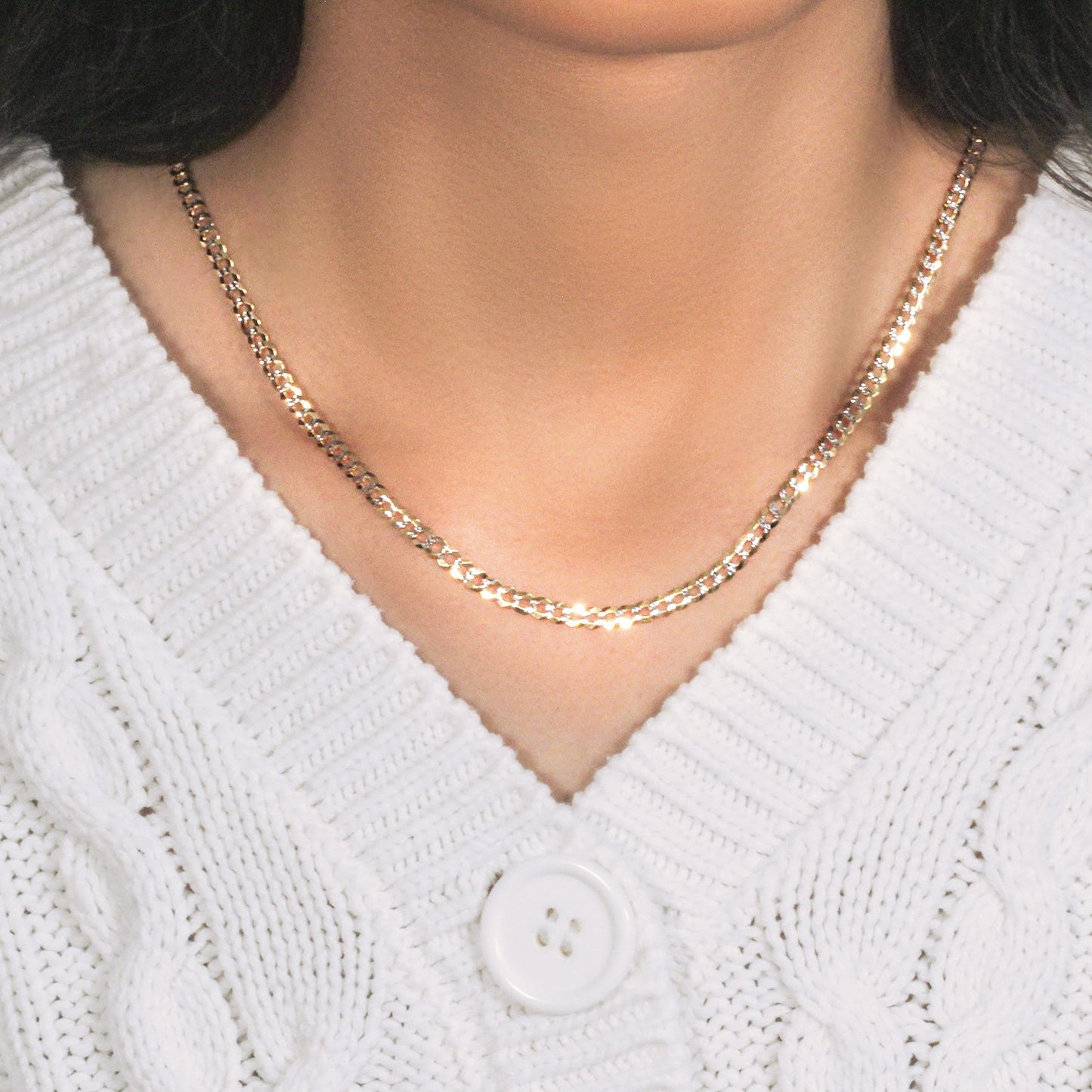14k Two Tone Gold Pave Curb Chain (3.60 mm)