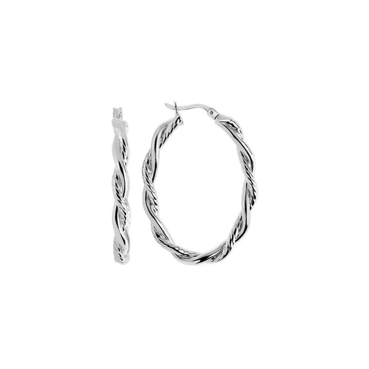 Sterling Silver Oval Hoop Braided Diamond Cut Earrings(4x22mm)