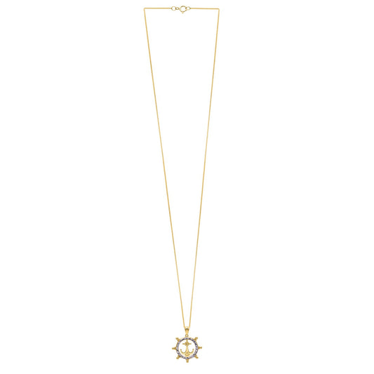 Ships Wheel Anchor Necklace in 10K Yellow Gold