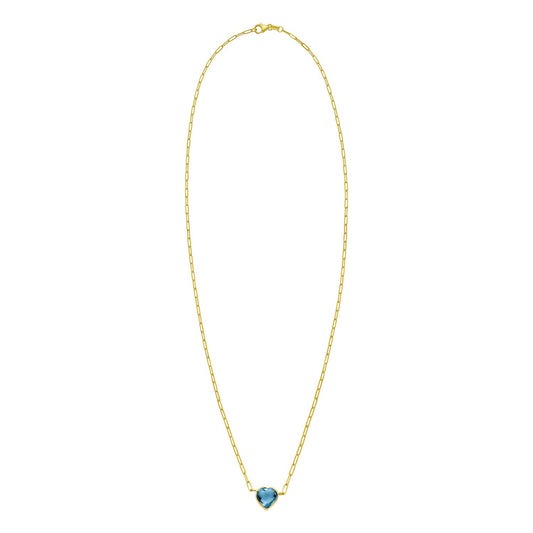 14K Yellow Gold Blue Topaz Heart Necklace (1.50 mm)