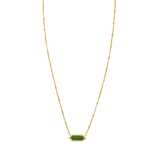 14K Yellow Gold Hexagon Malachite Pendant Necklace